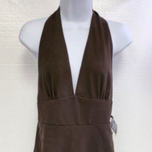 DCC MISSY Brown Halter Dress Size 8 Sheer Lined NWT Style 9011 Mid Calf